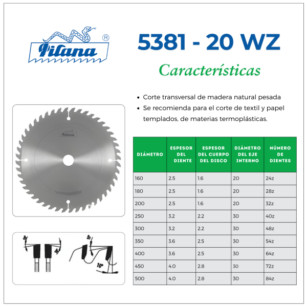 SIERRA CIRCULAR PARA CORTE AL TRAVÉS DIENTE ALTERNO - PILANA (22 5381-20WZ)