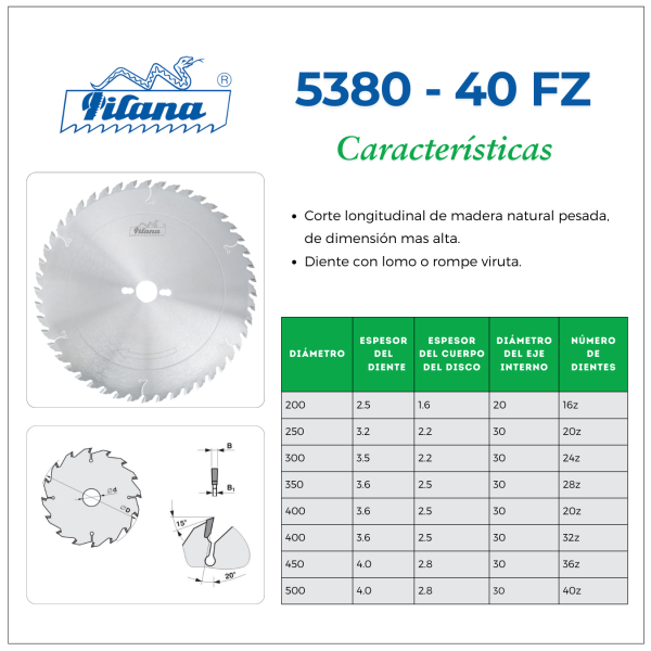 SIERRA CIRCULAR PARA CORTE A LO LARGO, ROMPE VIRUTA - PILANA (22 5380-40FZ)